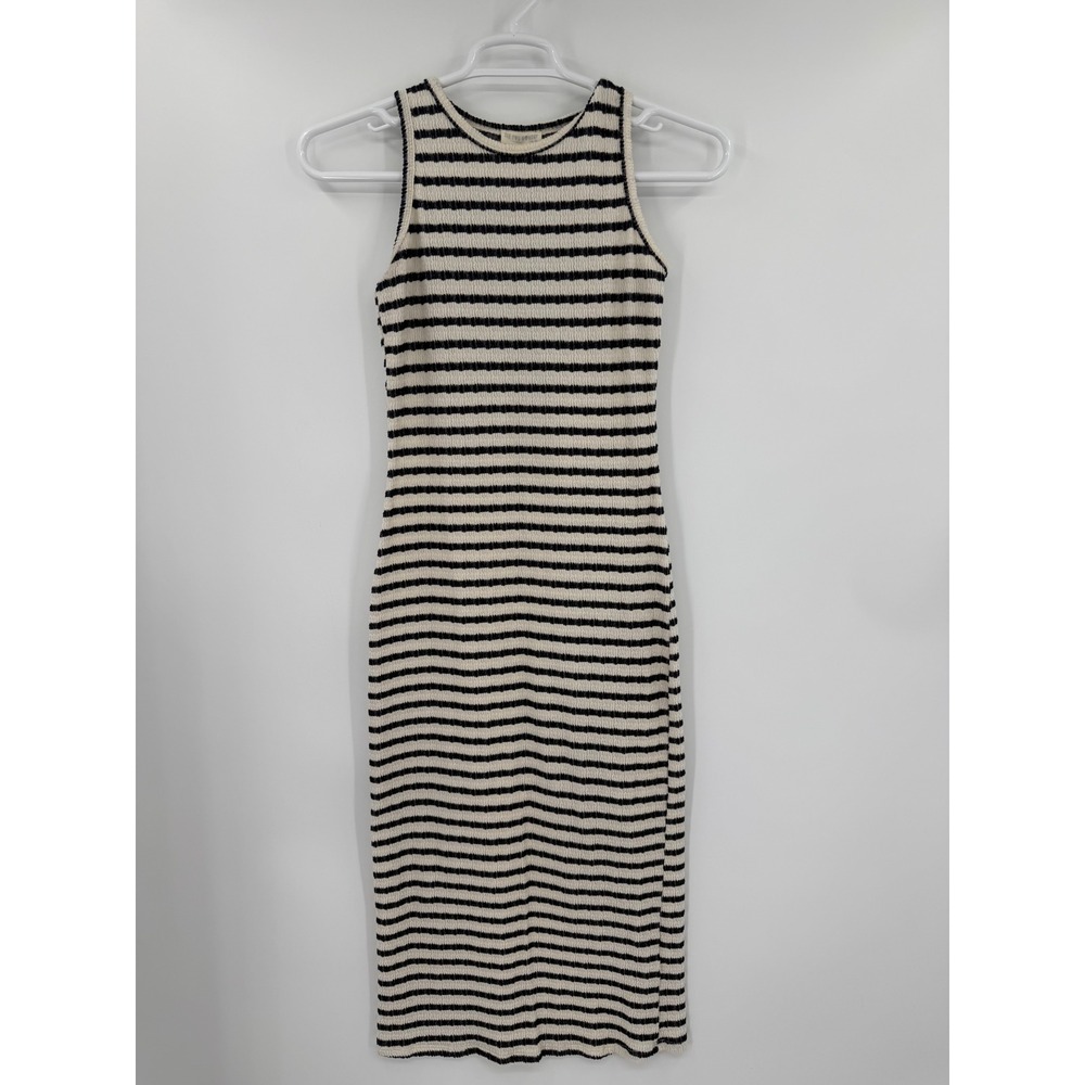 See You Monday Black White Striped Ribbed Midi Dress XL D8688-ST